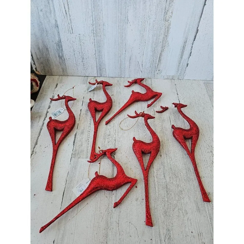 Red glitter large reindeer‎ ornament decor Xmas set tree